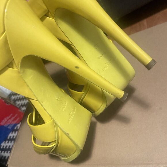 SAINT LAURENT TRIBUTE LEATHER PLATFORM HEEL SANDALS Yellow - Picture 5 of 9
